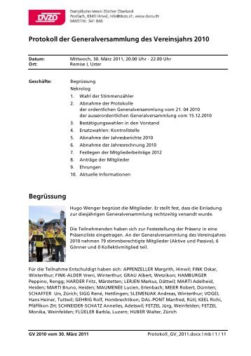 Protokoll der ordentlichen GV vom 30. MÃ¤rz 2011 - Dampfbahn ...