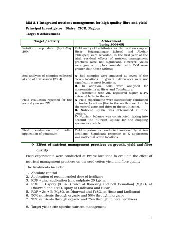 MM 2.1 Integrated nutrient management for high quality fibre and ...