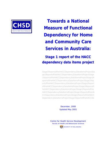Stage 1 report of the HACC dependency data items project