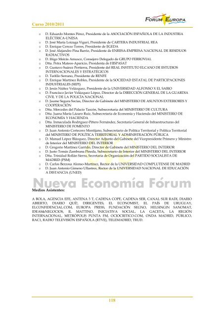 Curso 2010/2011 - Nueva EconomÃ­a FÃ³rum