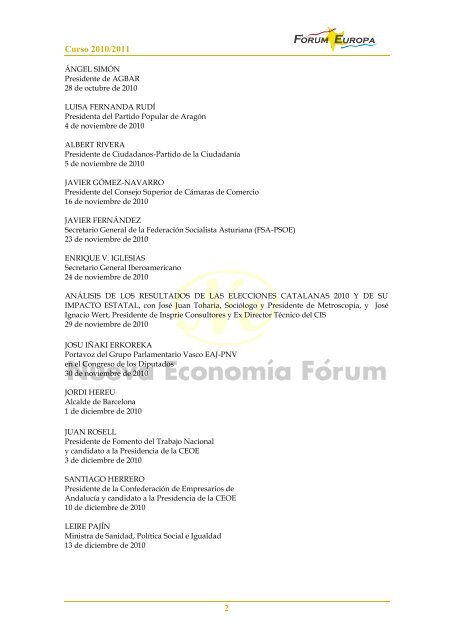 Curso 2010/2011 - Nueva EconomÃ­a FÃ³rum