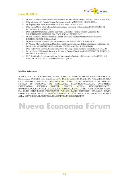 Curso 2010/2011 - Nueva EconomÃ­a FÃ³rum
