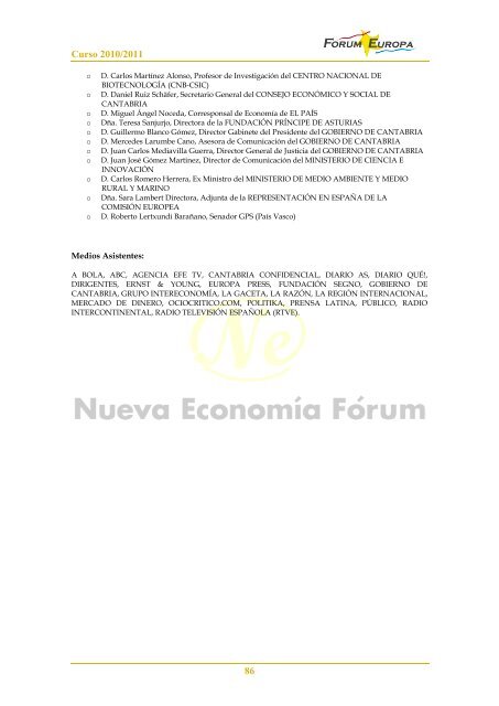 Curso 2010/2011 - Nueva EconomÃ­a FÃ³rum