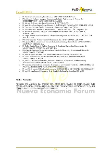 Curso 2010/2011 - Nueva EconomÃ­a FÃ³rum