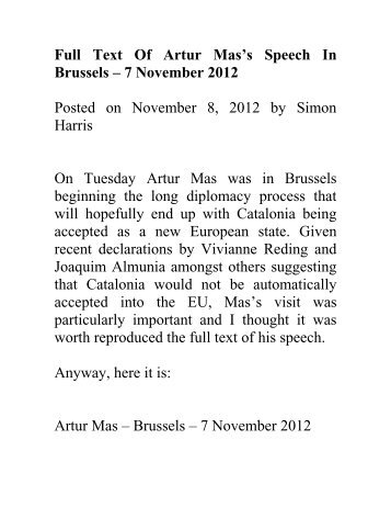 Full Text Of Artur Mas's Speech In Brussels â 7 November 2012 ...