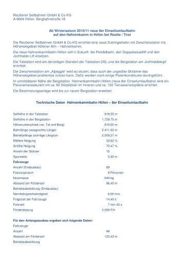 Kurzbeschreibung Neubau 8EUB - Reuttener Seilbahnen