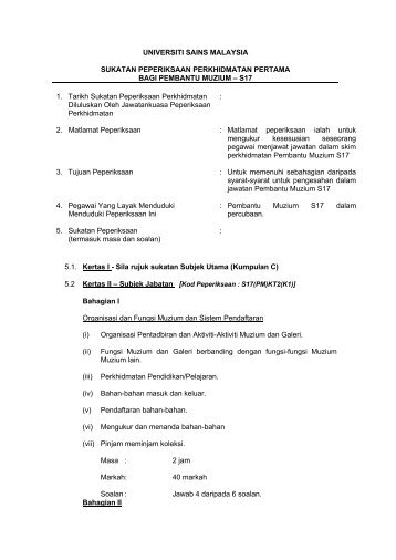 Pembantu Muzium (S17) - Jabatan Pendaftar - Universiti Sains ...
