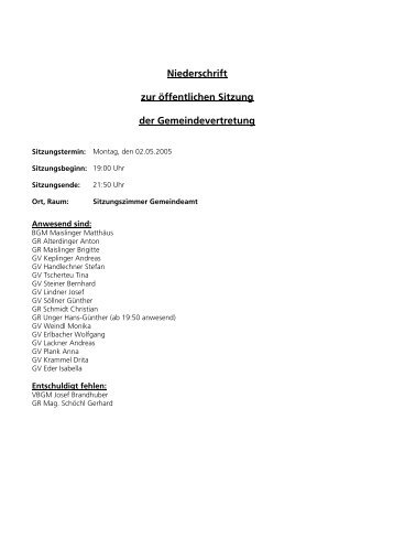Niederschrift zur öffentlichen Sitzung der ... - Mattsee