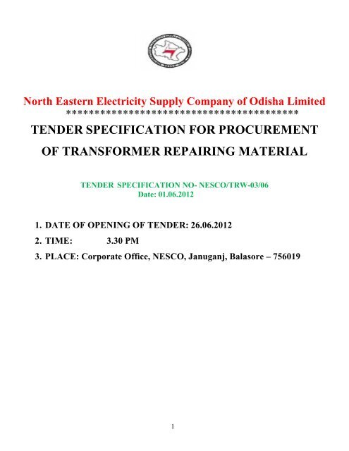 tender specification for procurement of transformer repairing ... - Nesco