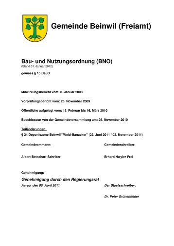 (Freiamt) Bau- und Nutzungsordnung (BNO) - Gemeinde Beinwil