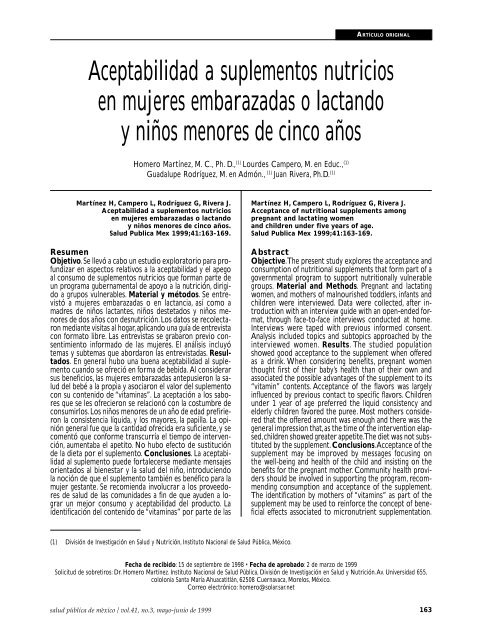 Aceptabilidad a suplementos nutricios en mujeres ... - SciELO