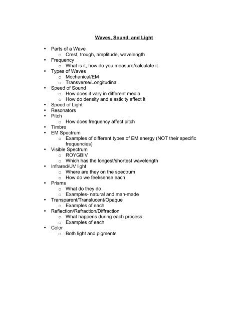 Final Exam Review Topics By Unit 6th Grade Science Mr. Vehslage ...