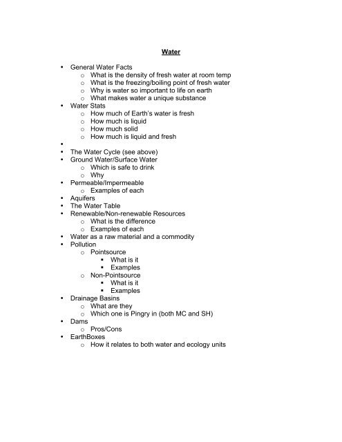 Final Exam Review Topics By Unit 6th Grade Science Mr. Vehslage ...