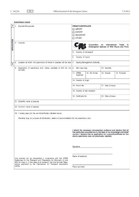 Import or Export Permit Application