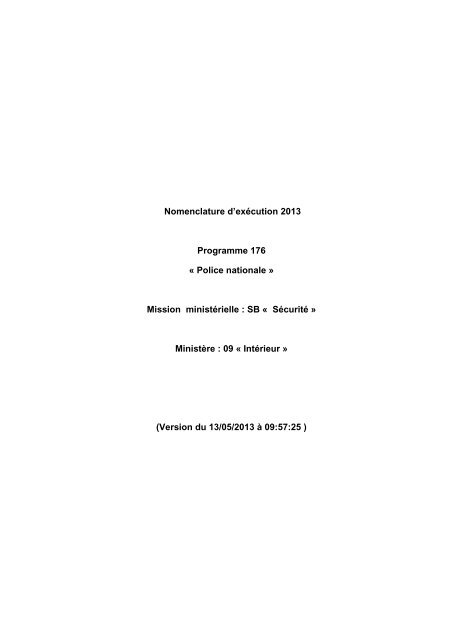 Nomenclature d'exÃ©cution 2013 Programme 176 Â« Police nationale ...