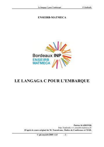 LE LANGAGE C POUR L'EMBARQUE - Patrice Kadionik