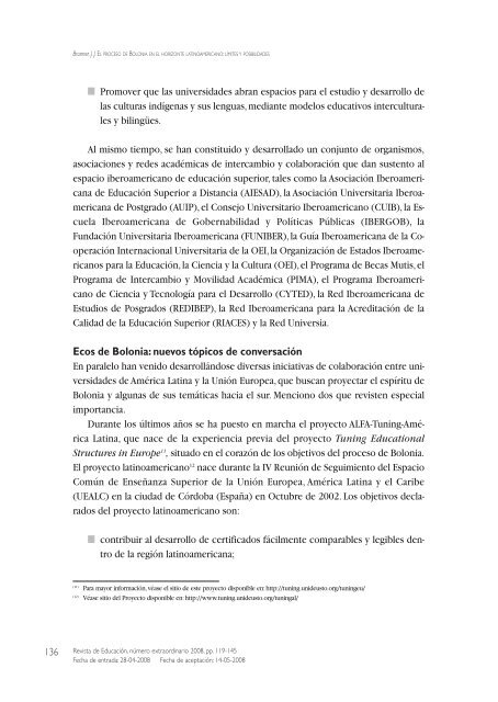 El proceso de Bolonia en el horizonte latinoamericano: límites y ...