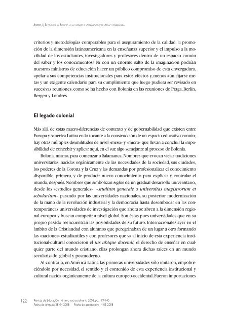 El proceso de Bolonia en el horizonte latinoamericano: límites y ...