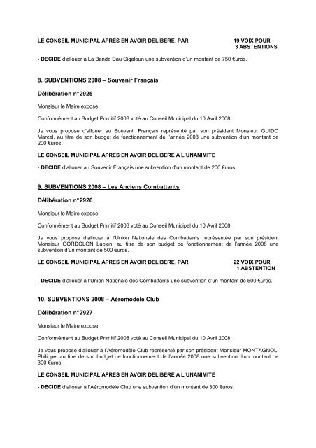 Compte-rendu du Conseil Municipal du jeudi 22 mai 2008 Etaient ...