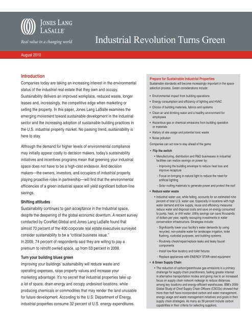 PDF: Jones Lang LaSalle: Industrial Revolution Turns Green - Area ...