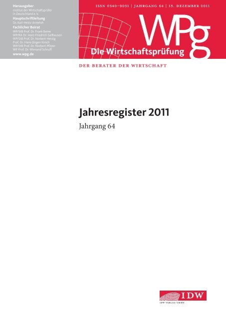 Jahresregister 2011.indd - IDW Institut der WirtschaftsprÃ¼fer in ...