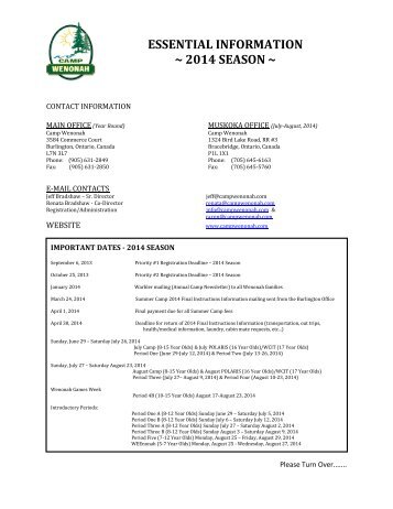 Essential Information Handout - Camp Wenonah