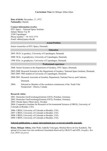 Curriculum Vitae for Shfaqat Abbas Khan Date of birth: December ...