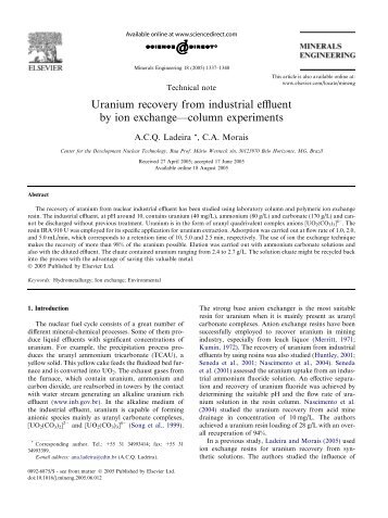 Uranium recovery from industrial effluent by ion exchange ... - CDTN