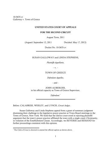 1 10-3635-cv Galloway v. Town of Greece UNITED STATES COURT ...