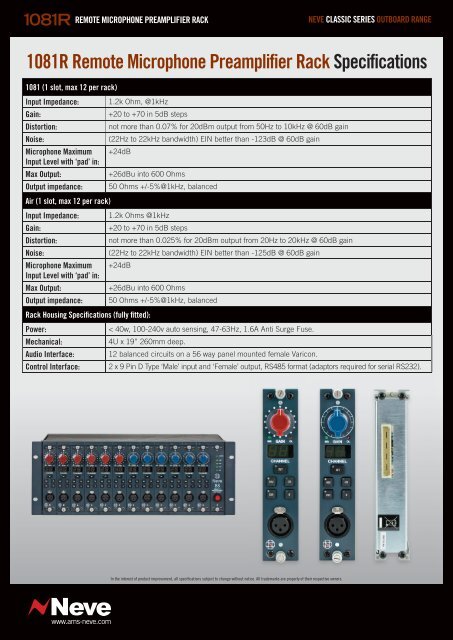 1081r remote microphone preamplifier rack - Ams-neve.info