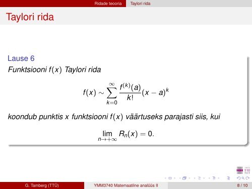 9. loeng Astmeread, Taylori rida.