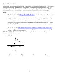 Limits and Continuity Worksheet - Faculty.piercecollege.edu