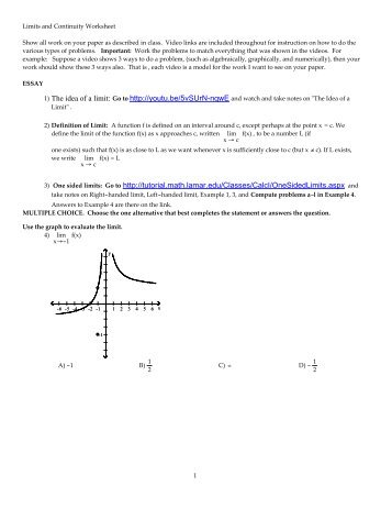 Limits and Continuity Worksheet - Faculty.piercecollege.edu