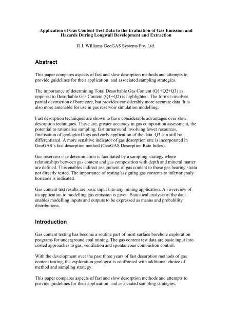 Geogas Testing Application of Gas Test Data to the Evaluation of Gas ... - GeoGAS