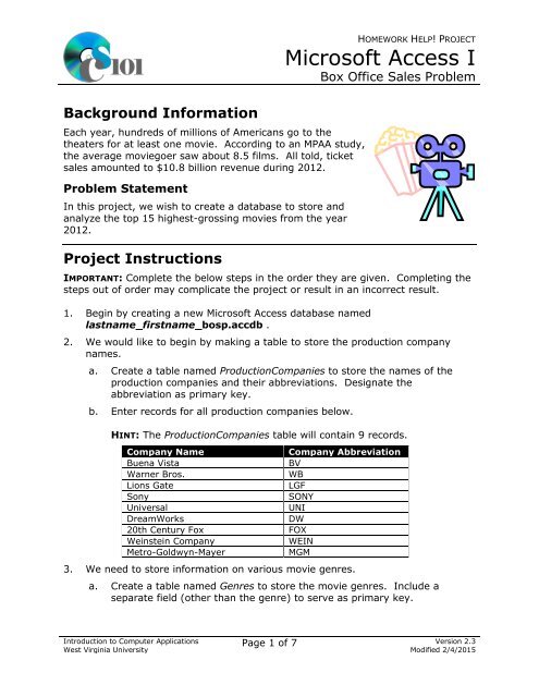 Instructions (PDF) - Computer Science 101 - West Virginia University