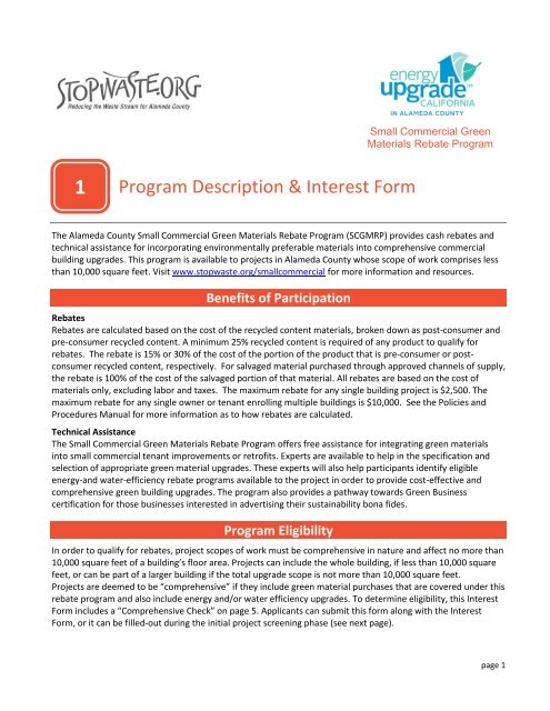 Program Description & Interest Form - StopWaste.Org