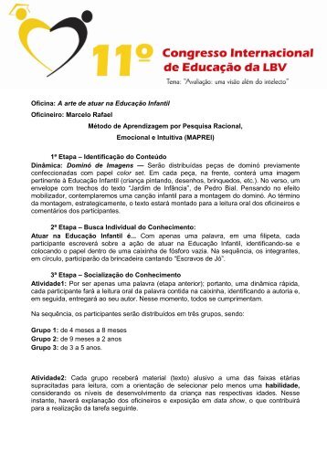 Oficina: A arte de atuar na EducaÃ§Ã£o Infantil Oficineiro ... - LBV