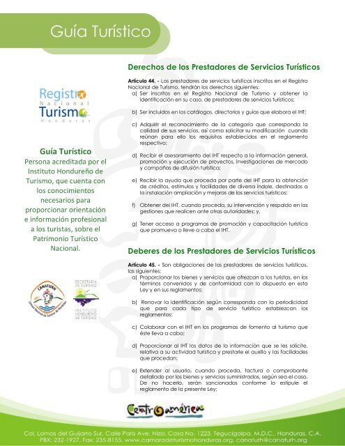 GuÃ­a TurÃ­stico - CÃ¡mara Nacional de Turismo de Honduras