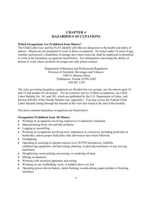 2006 state of florida child labor law handbook - MyFloridaLicense.com