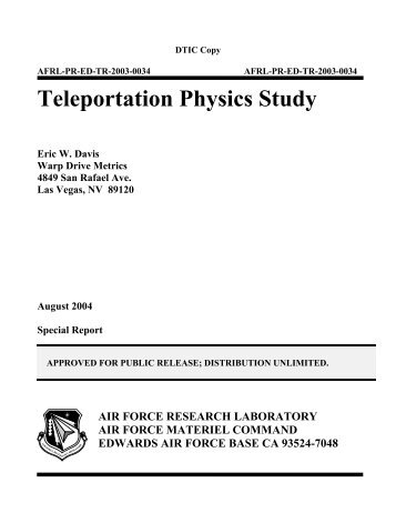 Teleportation Physics Study