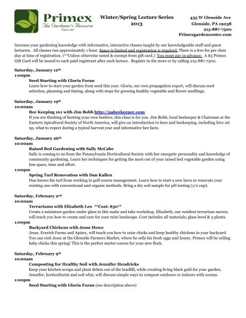 A Complete List Of Classes Primex Garden Center