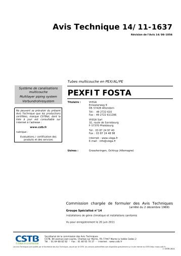 Avis Technique 14/11-1637 PEXFIT FOSTA - Viega