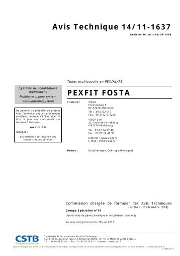 Avis Technique 14/11-1637 PEXFIT FOSTA - Viega