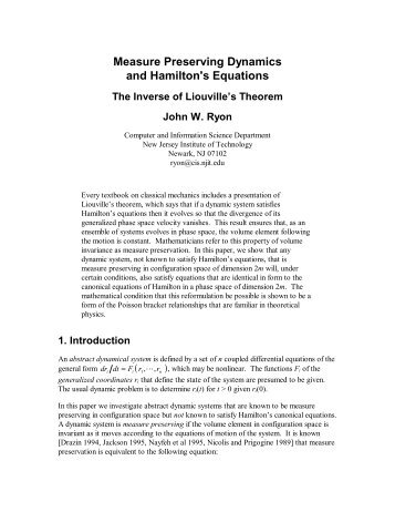 Measure Preservation and Hamiltonian Dynamics - Department of ...