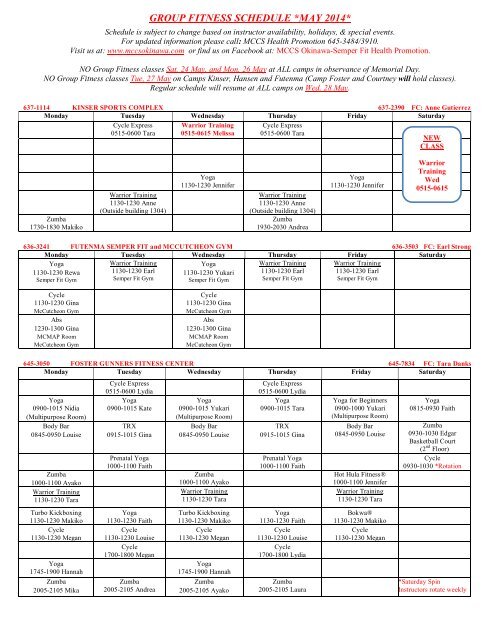 Group Fitness Schedule PDF - MCCS Okinawa