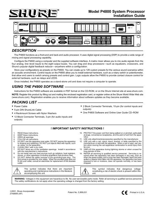 Model P4800 System Processor Installation Guide - AVsuperstore.com