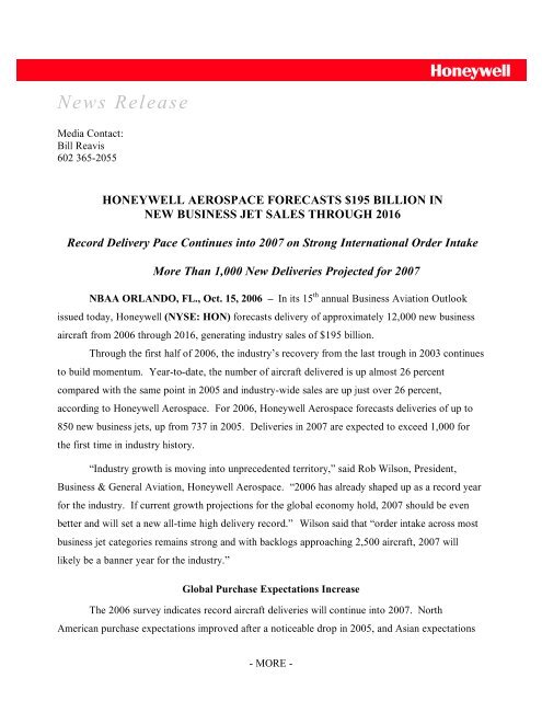 Honeywell Forecast 2007 to 2016 - Aerospace Industries Association