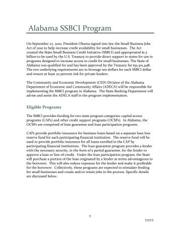 Alabama SSBCI Program - Alabama Department of Economic and ...