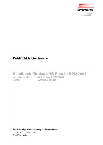 WAREMA Software Handbuch fÃƒÂ¼r das LNS-Plug-in RPI20601