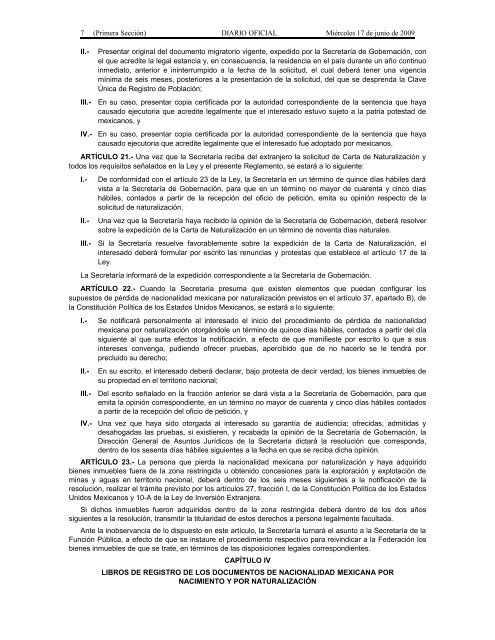 Reglamento de la Ley de Nacionalidad D.O.F. 17/06/2009.